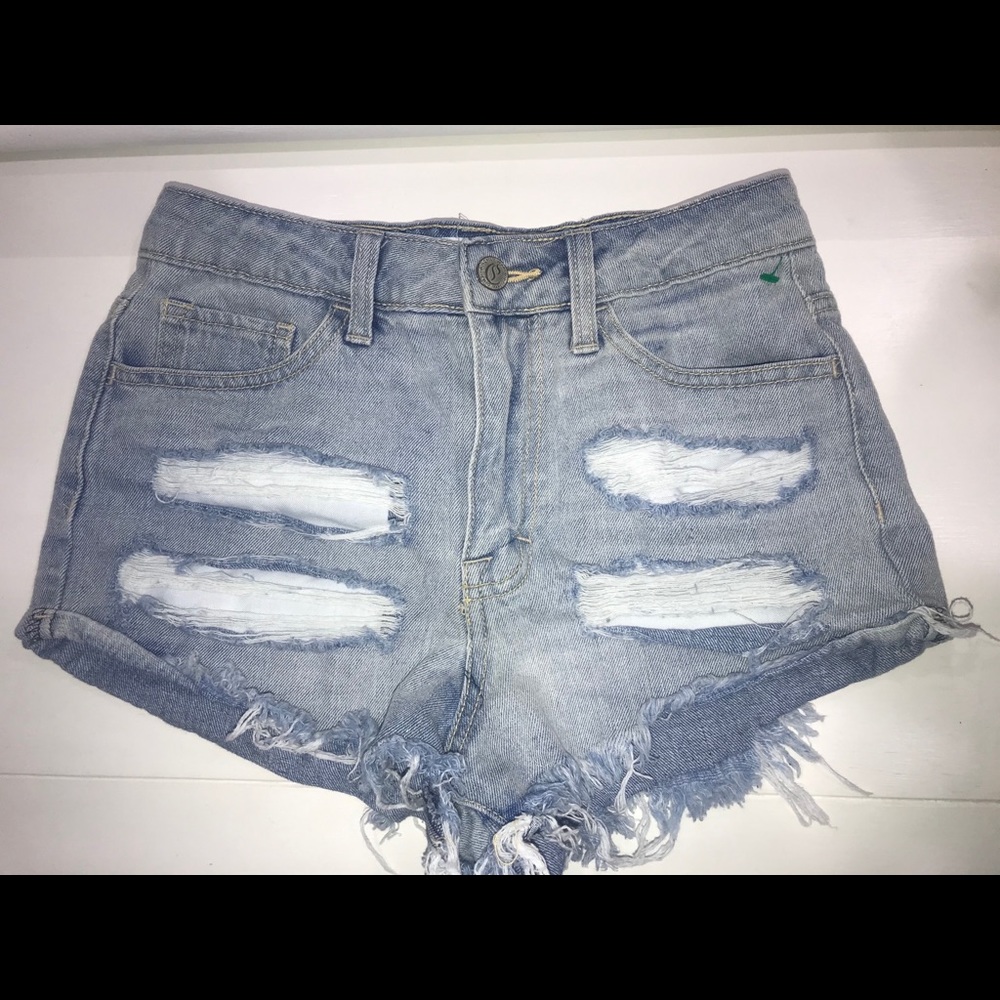 Light wash denim shorts